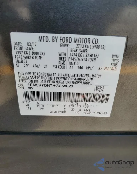 2017 Ford Explorer Xlt из США, поврежденный, VIN 1FM5K7DH7HGC68020